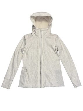 ATHLETA Light Grey Heather Luxe Victory Full Zip Hoodie Faux Fur Lined Pockets M